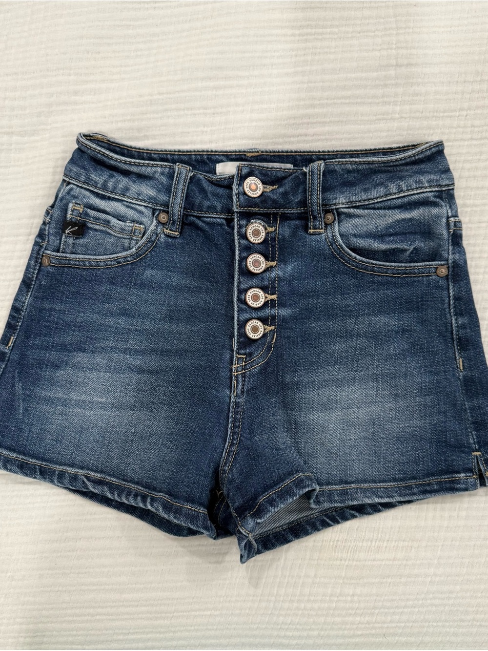 KanCan High Waist Dark Blue Button-Fly Denim Shorts